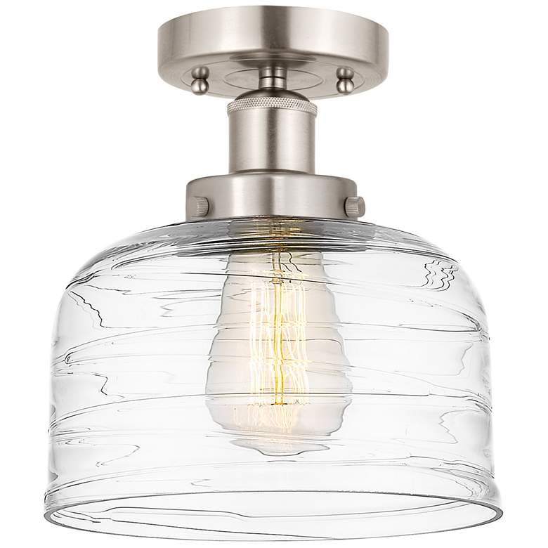 Image 1 Edison Large Bell 7" Brushed Satin Nickel Semi Flush Mount w/ Deco Sha