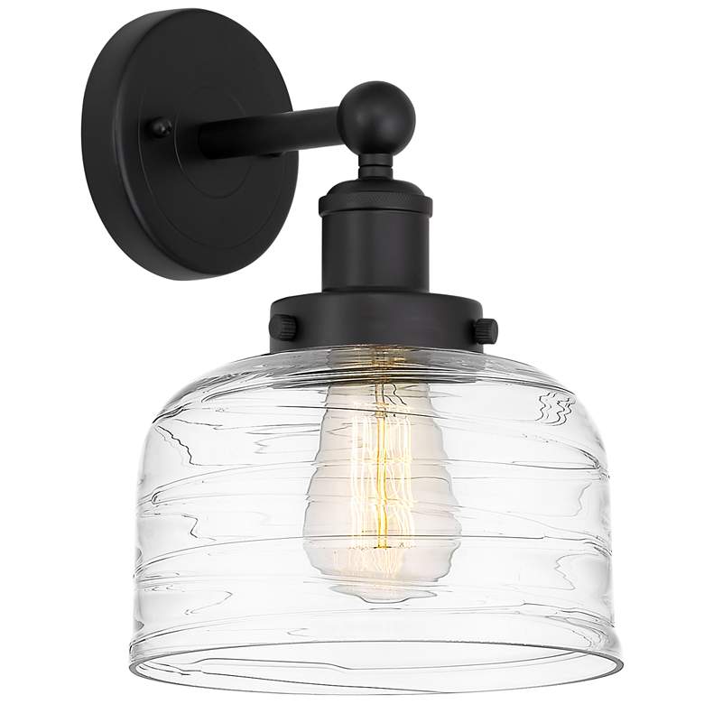 Image 1 Edison Large Bell 7" Matte Black Sconce w/ Deco Swirl Shade