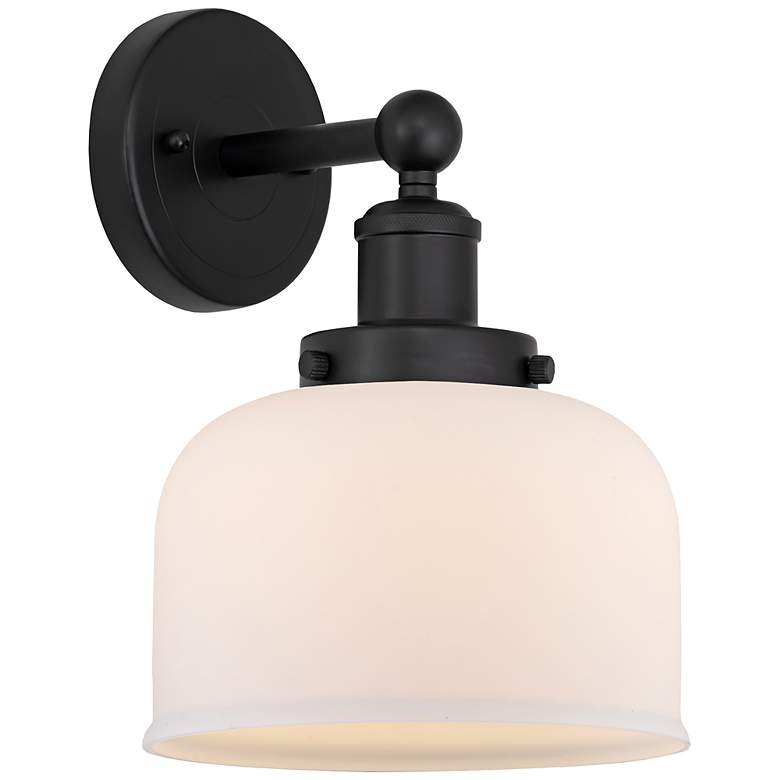 Image 1 Edison Large Bell 7" Matte Black Sconce w/ Matte White Shade
