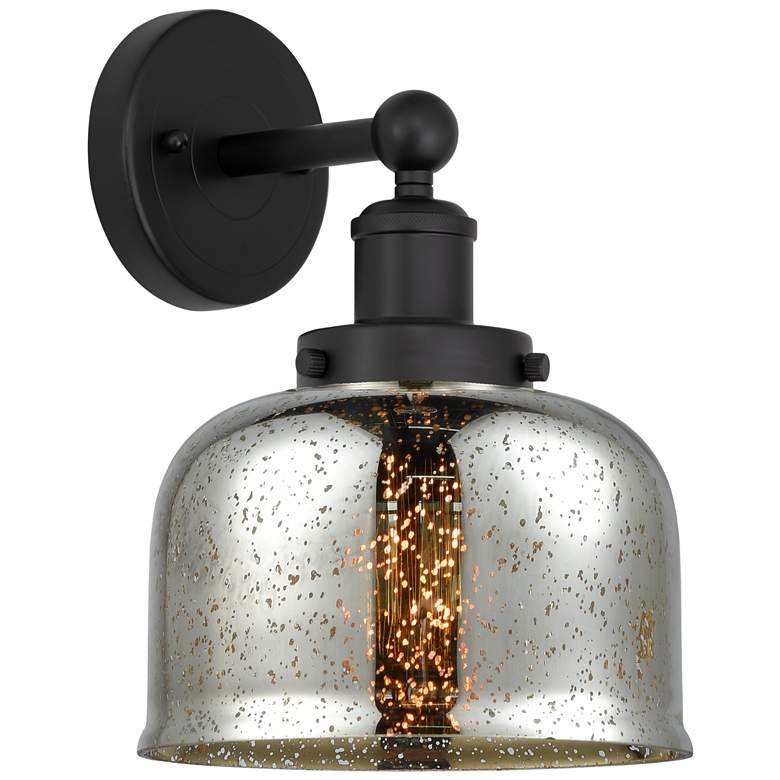 Image 1 Edison Large Bell 7" Matte Black Sconce w/ Mercury Shade