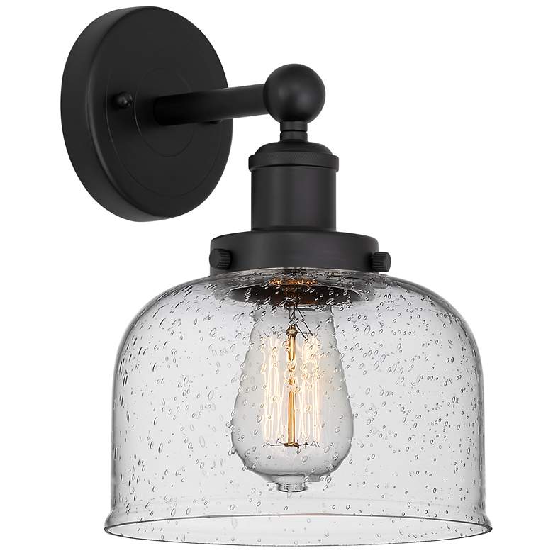 Image 1 Edison Large Bell 7" Matte Black Sconce w/ Smoked Shade