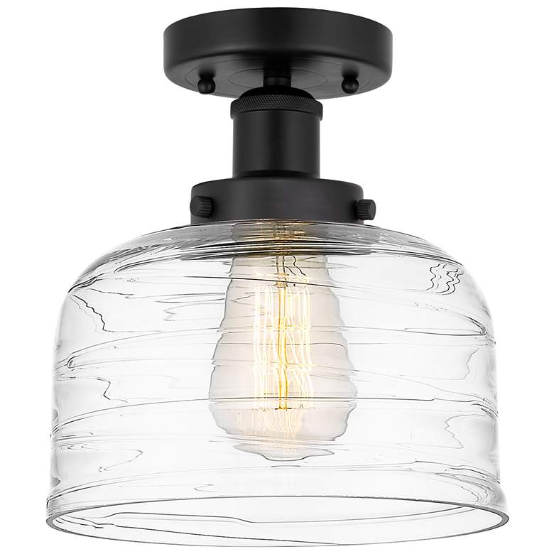 Image 1 Edison Large Bell 7" Matte Black Semi Flush Mount w/ Deco Swirl Shade