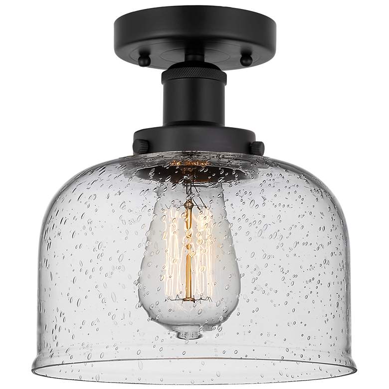 Image 1 Edison Large Bell 7" Matte Black Semi Flush Mount w/ Seedy Shade