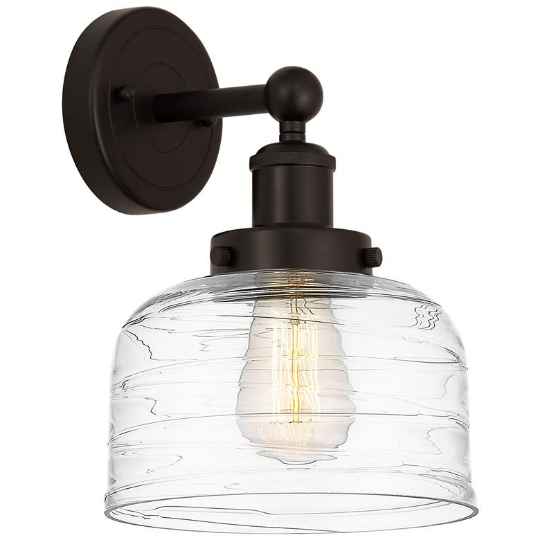 Image 1 Edison Large Bell 7" Oil Rubbed Bronze Sconce w/ Deco Swirl Shade