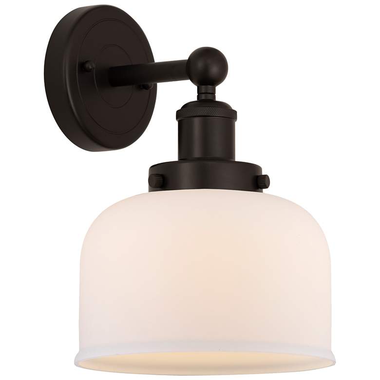 Image 1 Edison Large Bell 7" Oil Rubbed Bronze Sconce w/ Matte White Shade