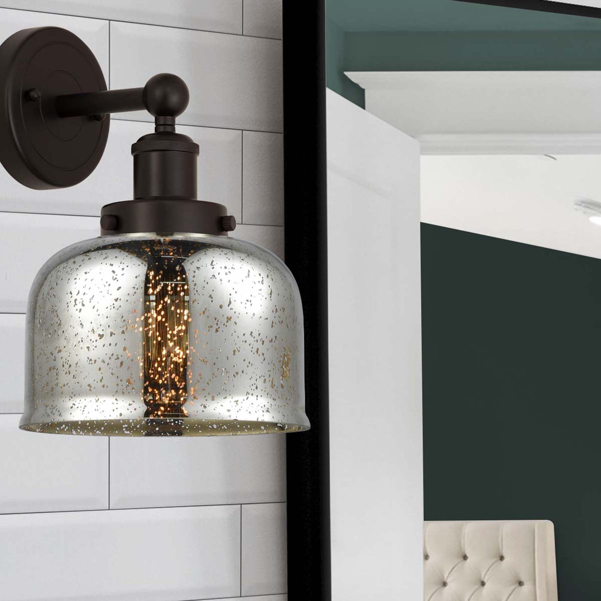 Image 3 Edison Large Bell 7" Oil Rubbed Bronze Sconce w/ Mercury Shade more views