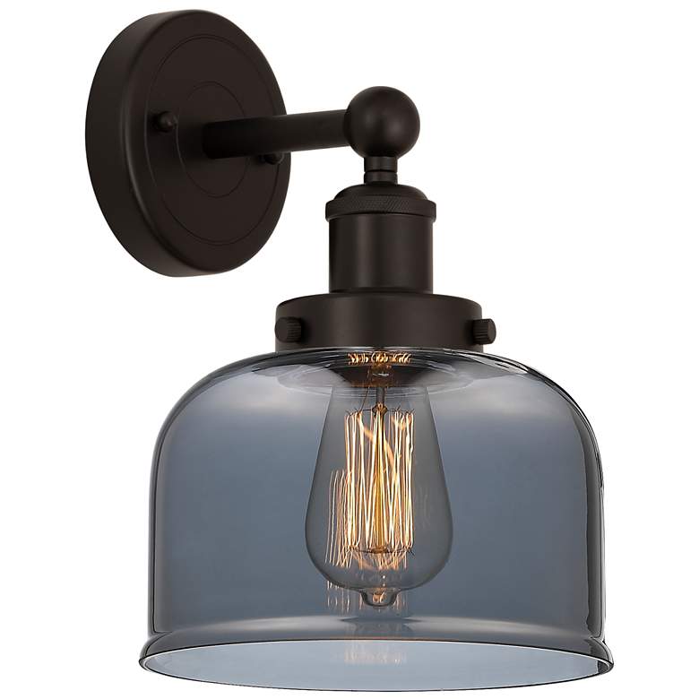 Image 1 Edison Large Bell 7" Oil Rubbed Bronze Sconce w/ Plated Smoke Shade
