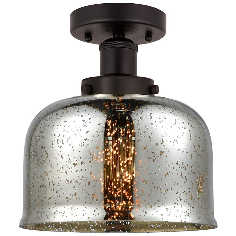 Image 1 Edison Large Bell 7" Oil Rubbed Bronze Semi Flush Mount w/ Mercury Sha