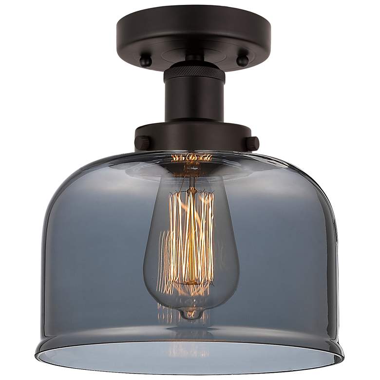Image 1 Edison Large Bell 7" Oil Rubbed Bronze Semi Flush Mount w/ Smoke Shade