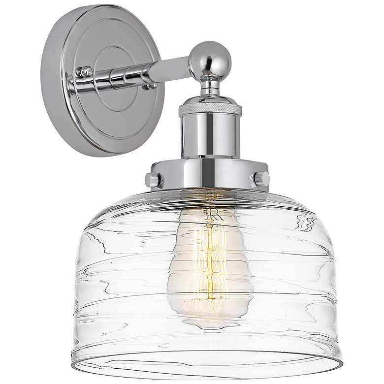 Image 1 Edison Large Bell 7" Polished Chrome Sconce w/ Deco Swirl Shade