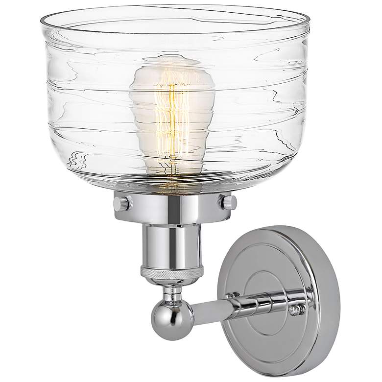 Image 3 Edison Large Bell 7" Polished Chrome Sconce w/ Deco Swirl Shade more views