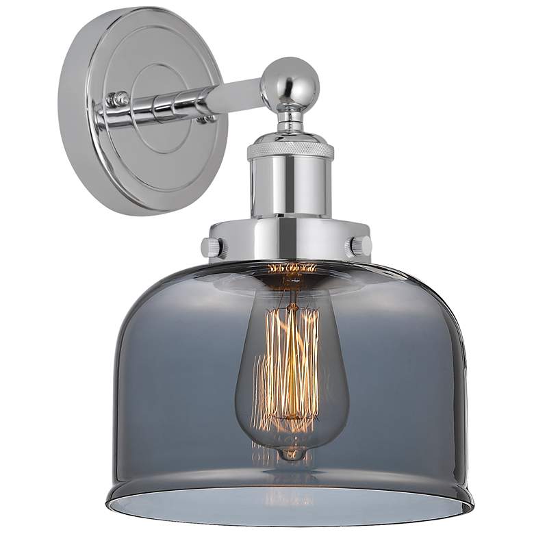 Image 1 Edison Large Bell 7" Polished Chrome Sconce w/ Plated Smoke Shade