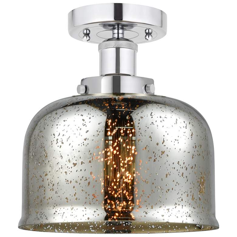 Image 1 Edison Large Bell 7" Polished Chrome Semi Flush Mount w/ Mercury Shade