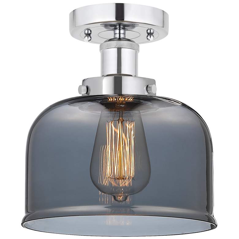 Image 1 Edison Large Bell 7" Polished Chrome Semi Flush Mount w/ Plated Smoke