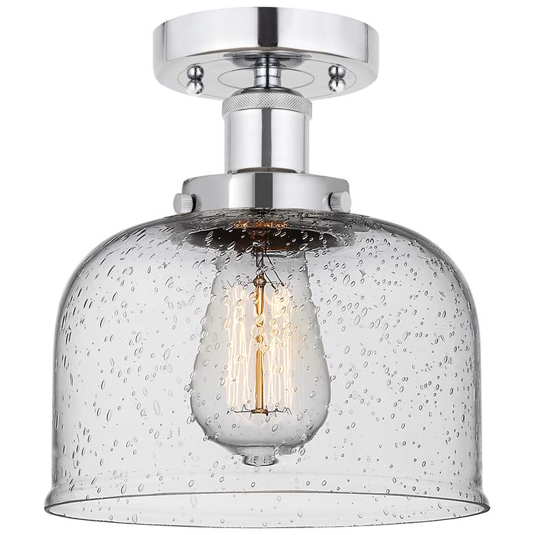 Image 1 Edison Large Bell 7" Polished Chrome Semi Flush Mount w/ Seedy Shade