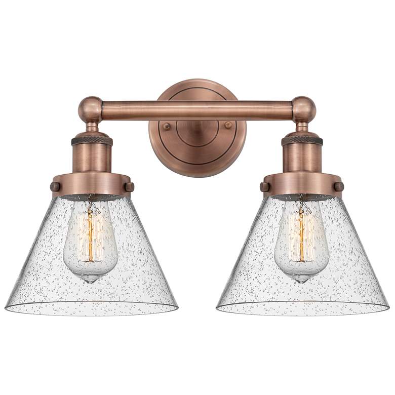 Image 1 Edison Large Cone 15.5"W 2 Light Antique Copper Bath Light With Seedy