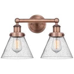Edison Large Cone 15.5&quot;W 2 Light Antique Copper Bath Light With Seedy