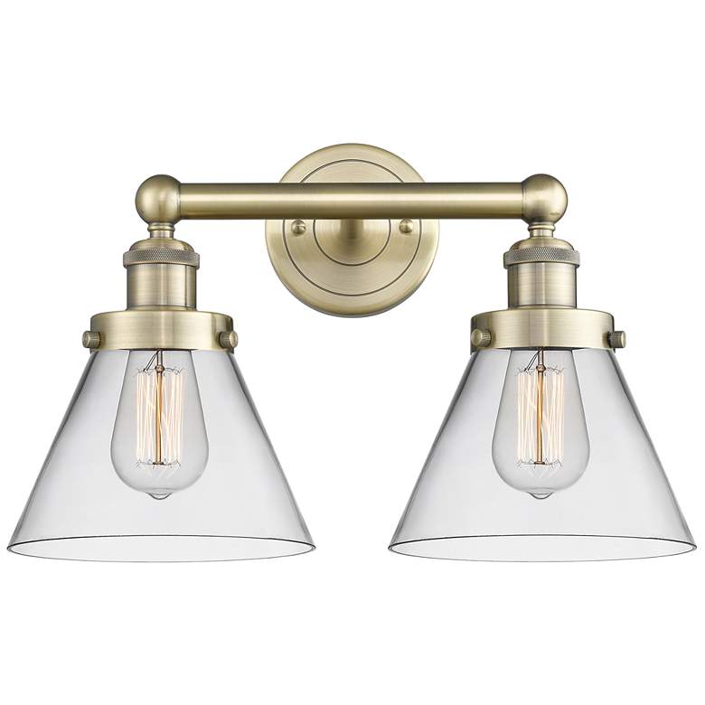Image 1 Edison Large Cone 16.75"W 2 Light Antique Brass Bath Light With Clear
