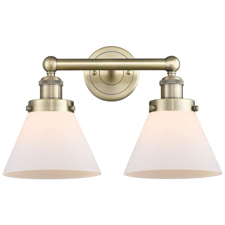 Image 1 Edison Large Cone 16.75"W 2 Light Antique Brass Bath Light With White