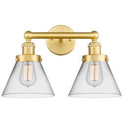Edison Large Cone 16.75&quot;W 2 Light Satin Gold Bath Light With Clear Sha