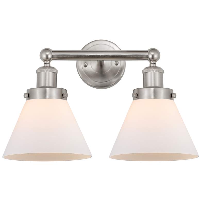Image 1 Edison Large Cone 16" 2-Light Brushed Nickel Bath Light w/ White Shade