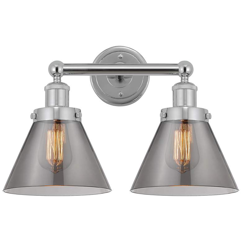 Image 1 Edison Large Cone 16" 2-Light Chrome Bath Light w/ Smoke Shade