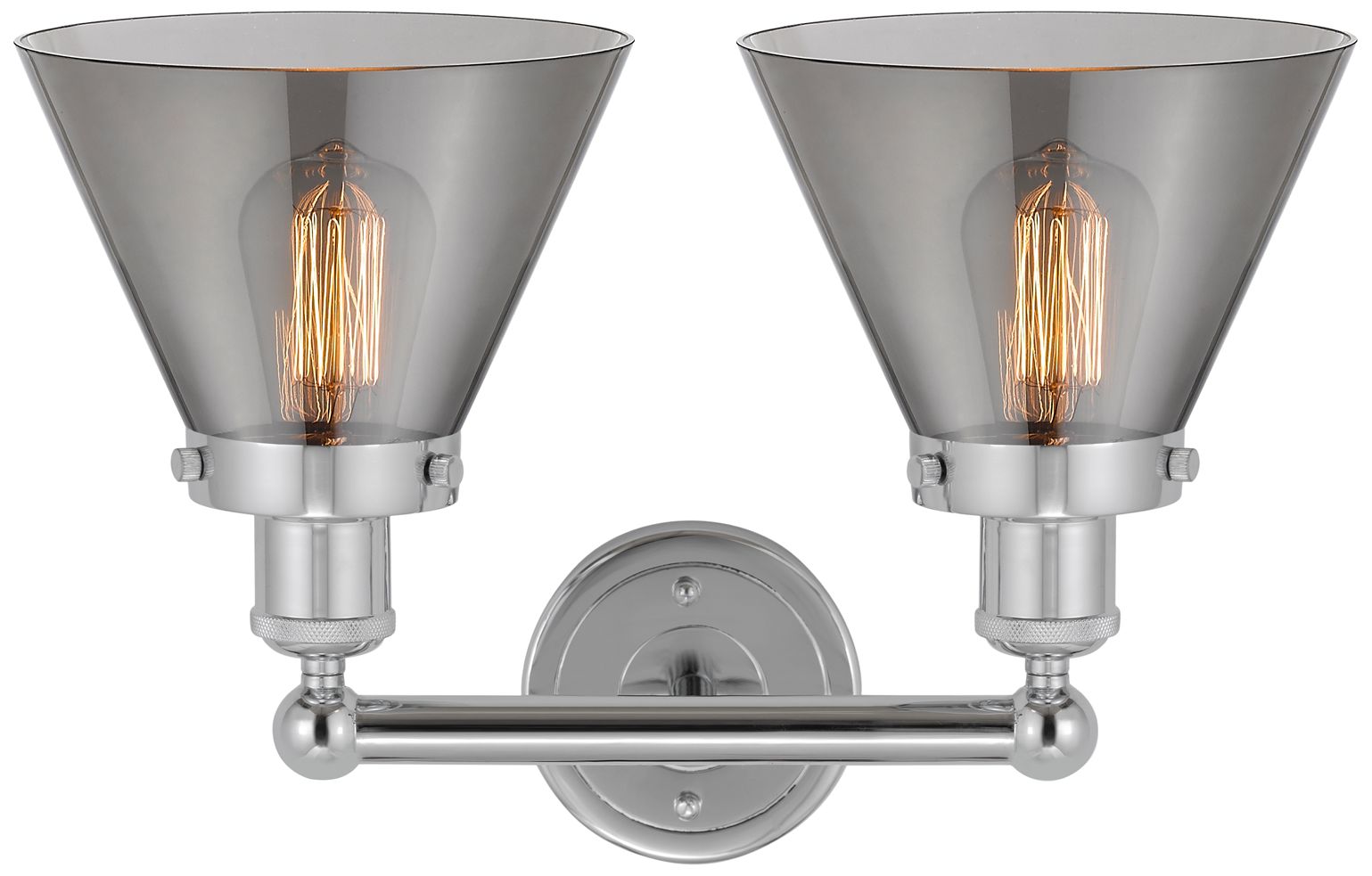 Image 2 Edison Large Cone 16" 2-Light Chrome Bath Light w/ Smoke Shade more views