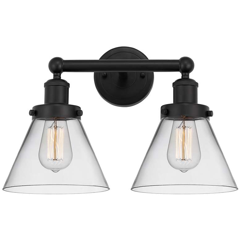 Image 1 Edison Large Cone 16" 2-Light Matte Black Bath Light w/ Clear Shade