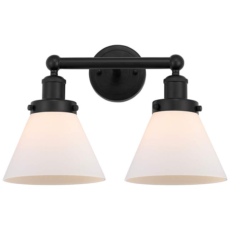 Image 1 Edison Large Cone 16" 2-Light Matte Black Bath Light w/ Matte White Sh