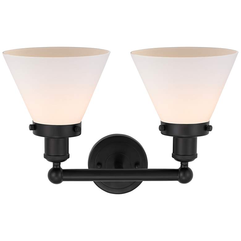 Image 2 Edison Large Cone 16" 2-Light Matte Black Bath Light w/ Matte White Sh more views