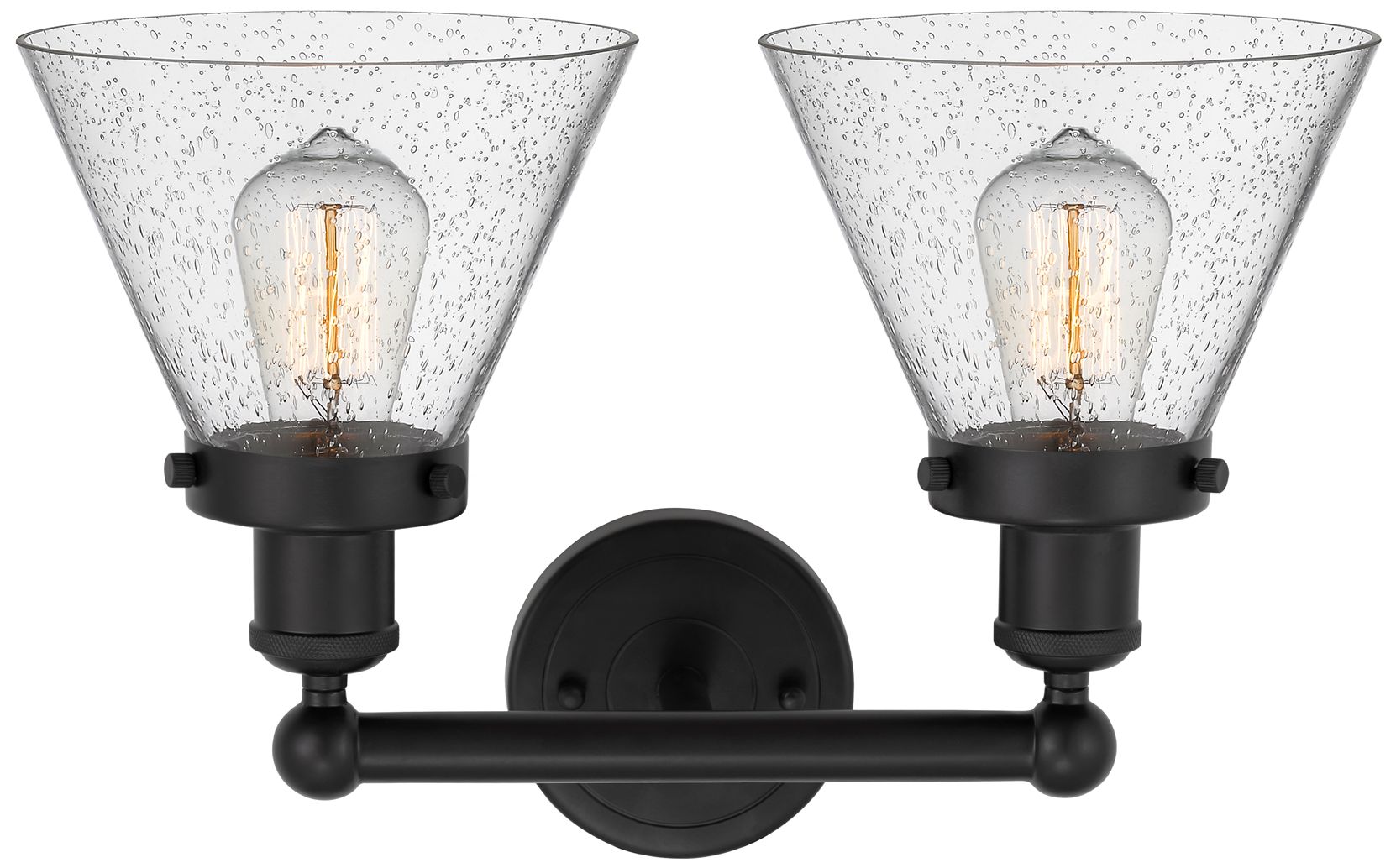 Image 4 Edison Large Cone 16" 2-Light Matte Black Bath Light w/ Seedy Shade more views