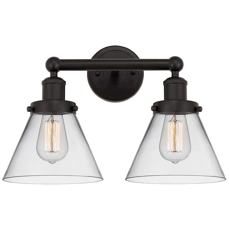 Image 1 Edison Large Cone 16" 2-Light Oil Rubbed Bronze Bath Light w/ Clear Sh