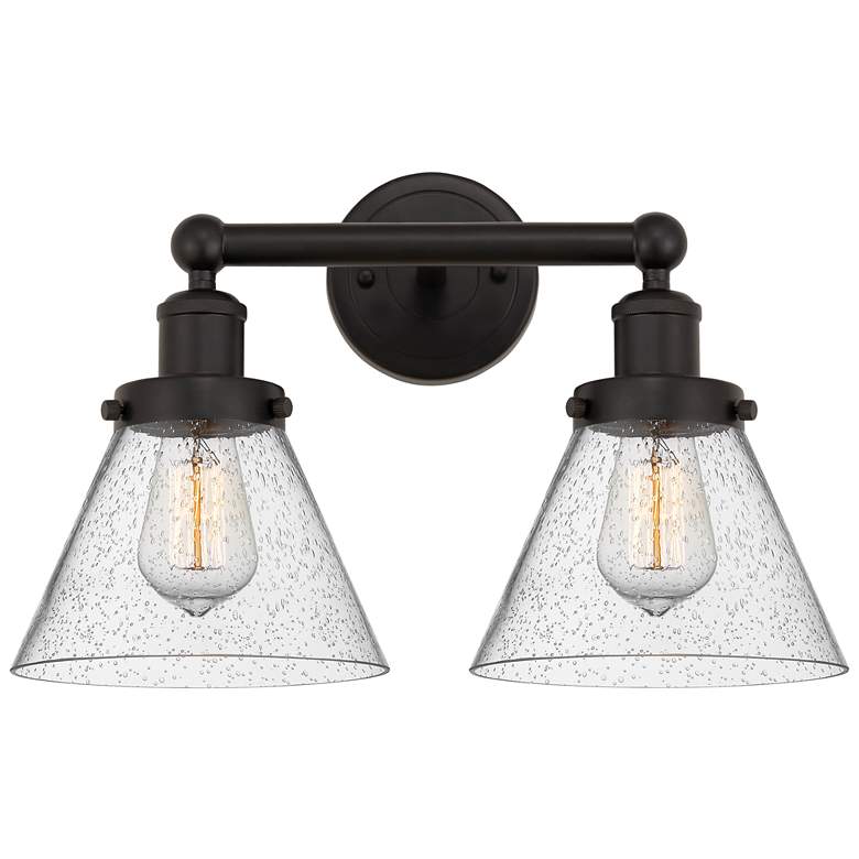 Image 1 Edison Large Cone 16" 2-Light Oil Rubbed Bronze Bath Light w/ Seedy Sh
