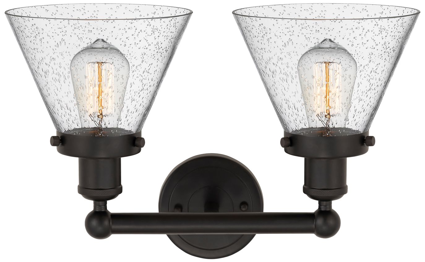 Image 2 Edison Large Cone 16" 2-Light Oil Rubbed Bronze Bath Light w/ Seedy Sh more views