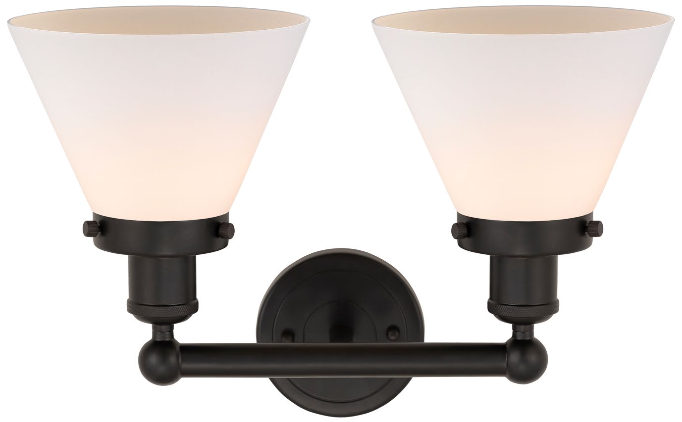 Image 2 Edison Large Cone 16" 2-Light Oil Rubbed Bronze Bath Light w/ White Sh more views