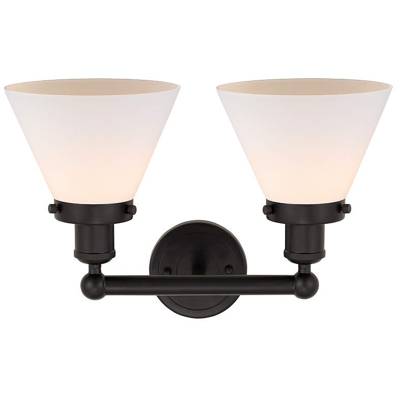 Image 2 Edison Large Cone 16" 2-Light Oil Rubbed Bronze Bath Light w/ White Sh more views