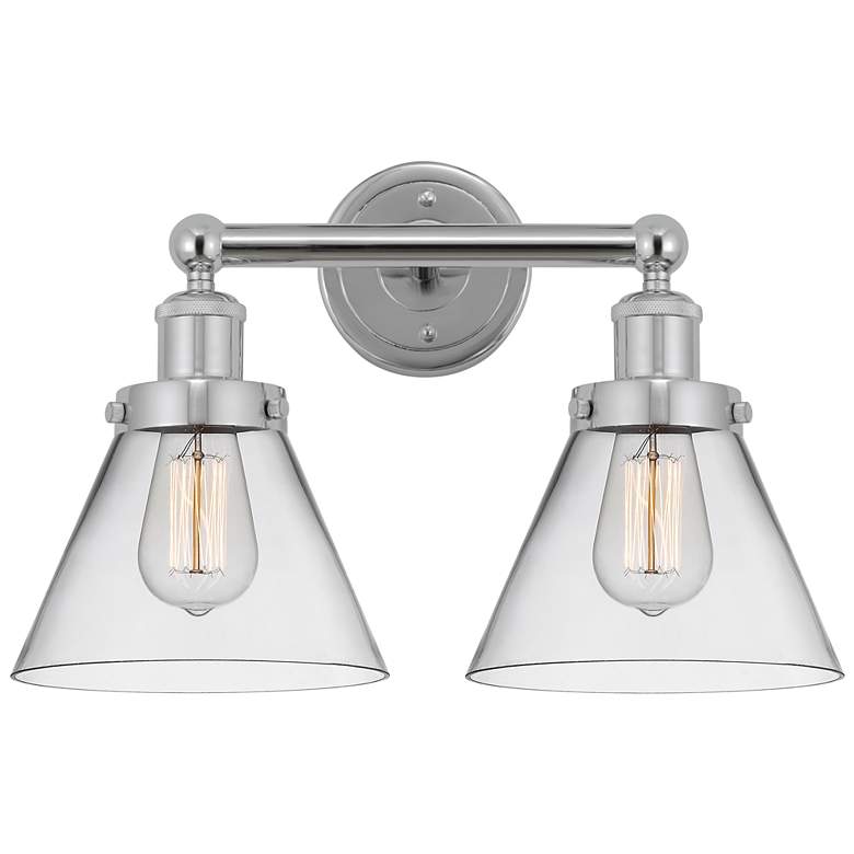 Image 1 Edison Large Cone 16" 2-Light Polished Chrome Bath Light w/ Clear Shad