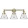 Edison Large Cone 24.5"W 3 Light Antique Brass Bath Light With Seedy S