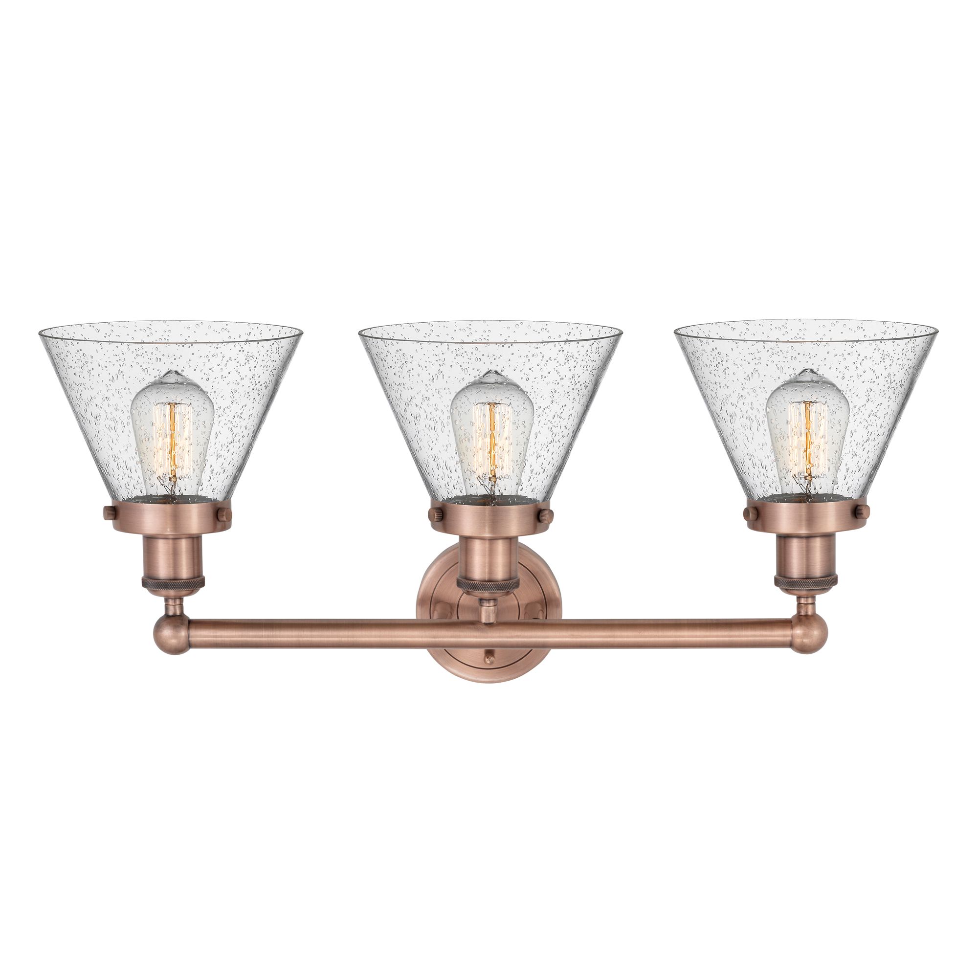 Image 2 Edison Large Cone 24.5"W 3 Light Antique Copper Bath Light With Seedy  more views