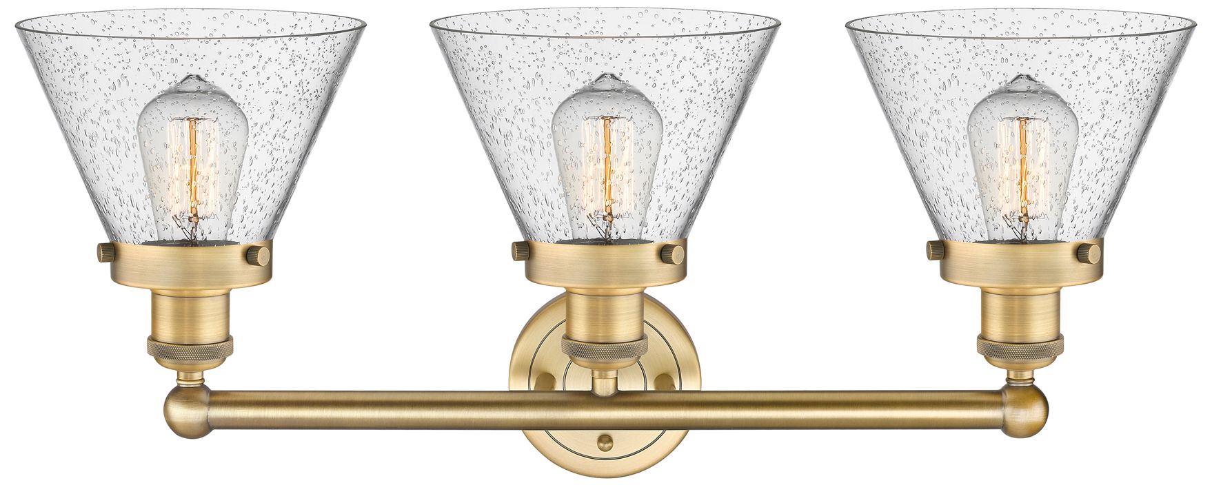 Image 2 Edison Large Cone 24.5"W 3 Light Brushed Brass Bath Light With Seedy S more views
