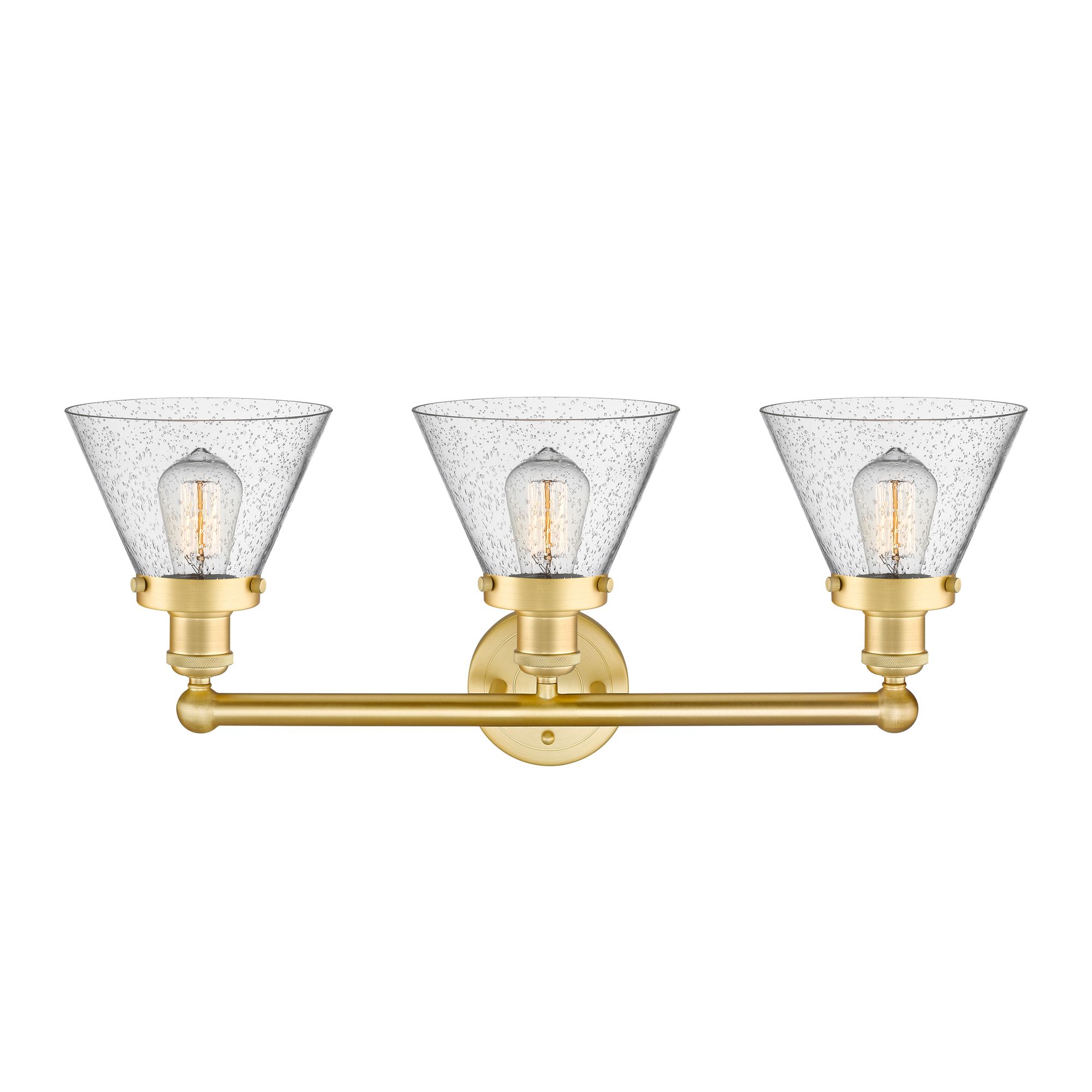Image 2 Edison Large Cone 24.5"W 3 Light Satin Gold Bath Light With Seedy Shad more views