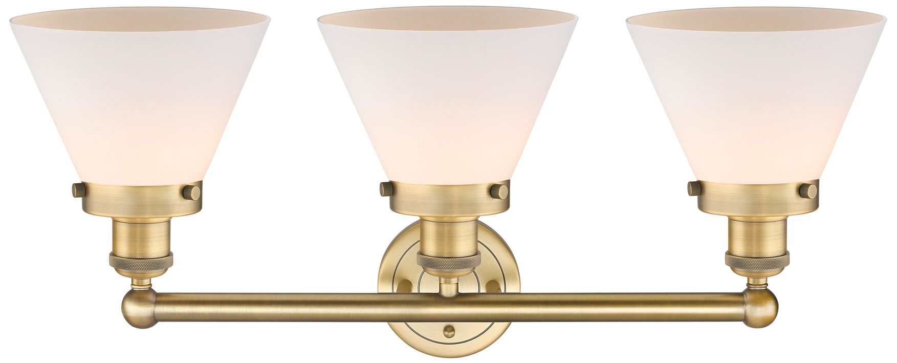 Image 2 Edison Large Cone 25.75"W 3 Light Brushed Brass Bath Light With White  more views