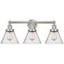 Edison Large Cone 25" 3-Light Brushed Nickel Bath Light w/ Seedy Shade