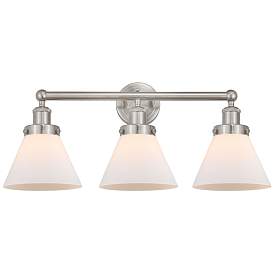 Image1 of Edison Large Cone 25" 3-Light Brushed Nickel Bath Light w/ White Shade