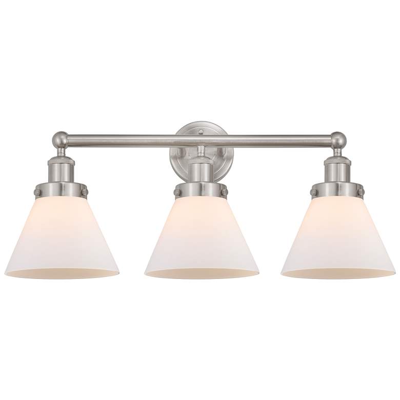 Image 1 Edison Large Cone 25" 3-Light Brushed Nickel Bath Light w/ White Shade