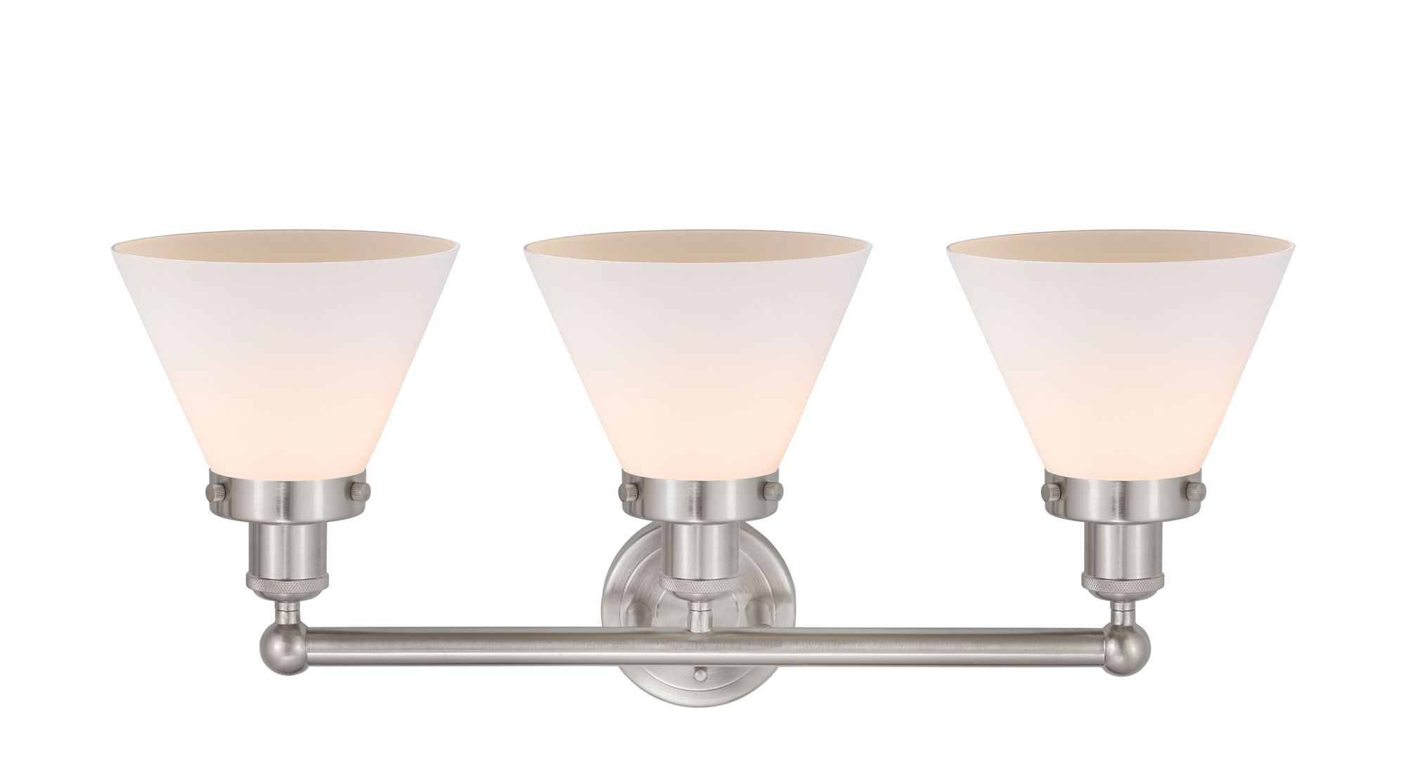 Image 2 Edison Large Cone 25" 3-Light Brushed Nickel Bath Light w/ White Shade more views