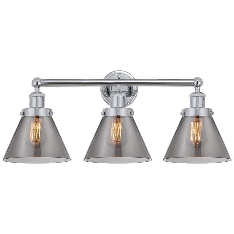 Image 1 Edison Large Cone 25" 3-Light Chrome Bath Light w/ Smoke Shade