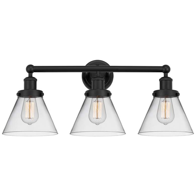 Image 1 Edison Large Cone 25" 3-Light Matte Black Bath Light w/ Clear Shade