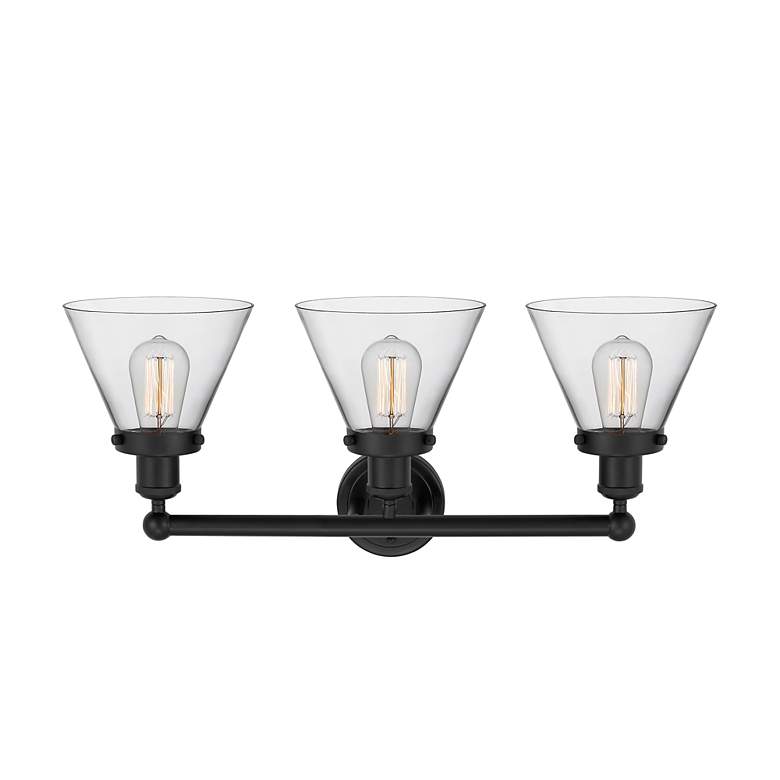 Image 2 Edison Large Cone 25" 3-Light Matte Black Bath Light w/ Clear Shade more views