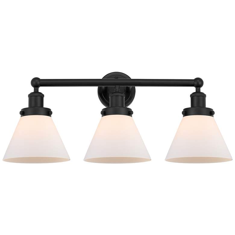 Image 1 Edison Large Cone 25" 3-Light Matte Black Bath Light w/ Matte White Sh